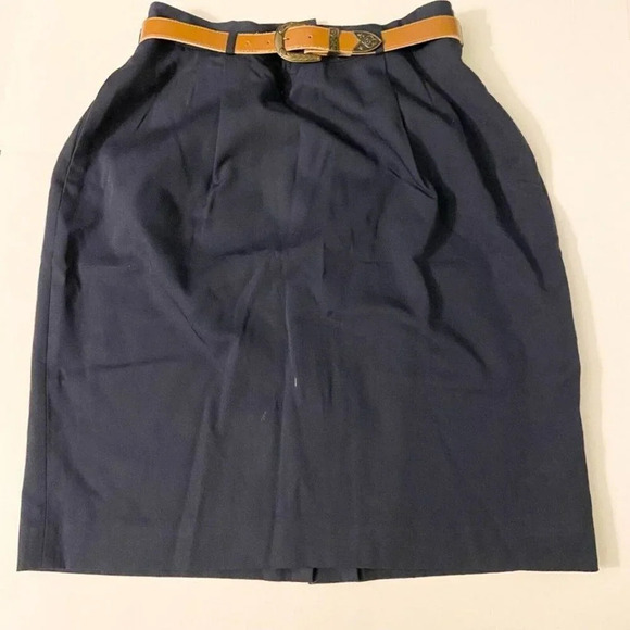 Vintage Liz Claiborne Girl Guide Blue Skirt  Brown Belt Petite 14 - Picture 4 of 10